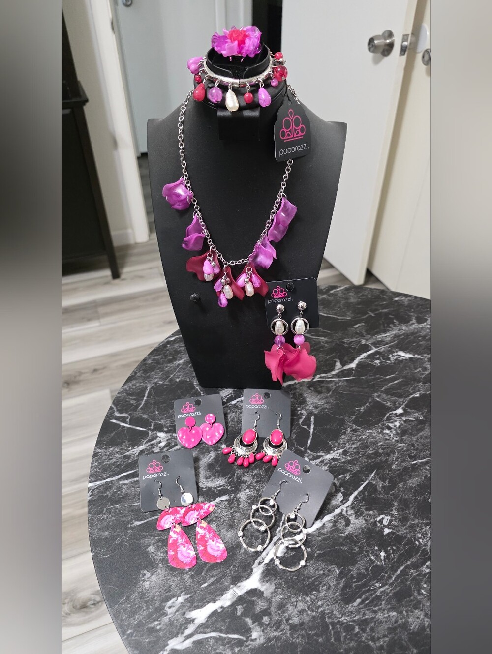 Paparazzi Pink & Magenta Floral Petal Necklace Set and More